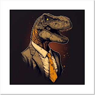 t rex in suit Posters and Art